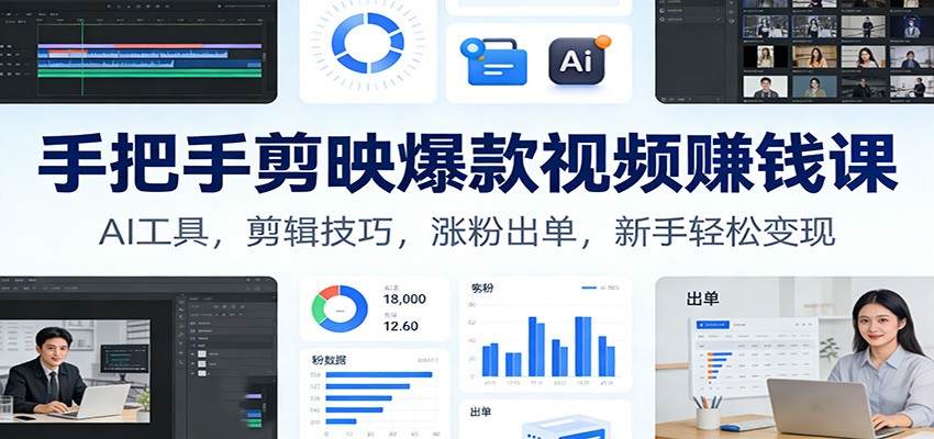 手把手剪映爆款视频赚钱课:AI工具,剪辑技巧,涨粉出单,新手轻松变现-来友网创