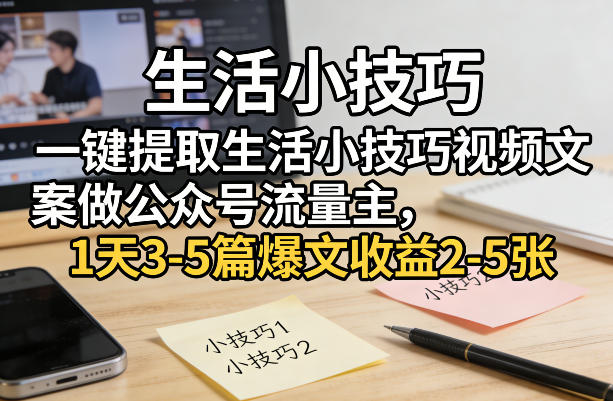 一键提取生活小技巧视频文案做公众号流量主,1天3-5篇爆文收益2-5张-来友网创