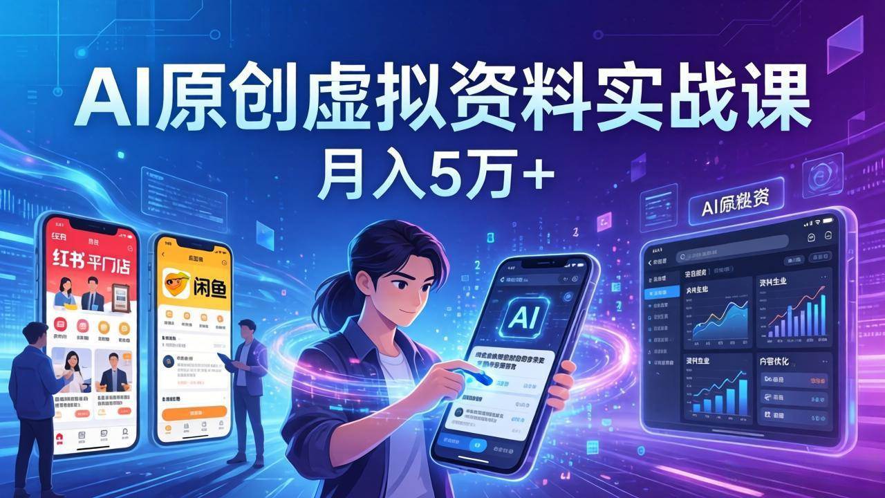 (17657期)AI原创虚拟资料实战课:2026新机会,小红书闲鱼开店,普通人用AI轻松变现,月入5万+-来友网创