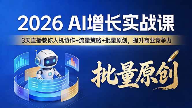 (17662期)2026 AI 增长实战课:3 天直播教你人机协作 + 流量策略 + 批量原创,提升商业竞争力-来友网创