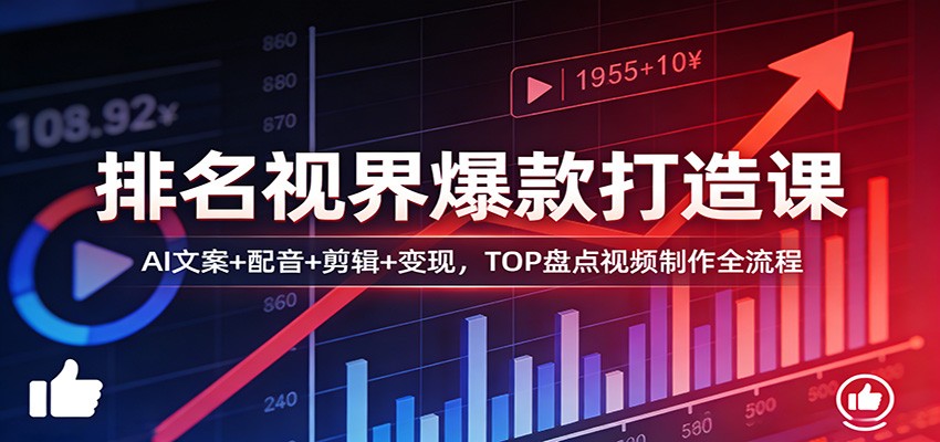 排名视界爆款打造课:AI文案+配音+剪辑+变现,TOP盘点视频制作全流程-来友网创