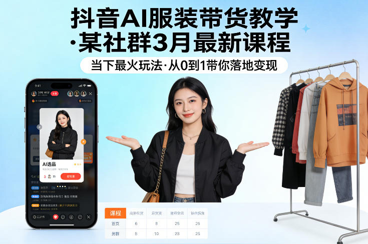 抖音AI服装带货教学,某社群3月最新课程,当下最火玩法,从0到1带你落地变现-来友网创