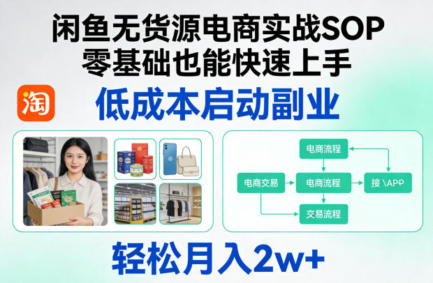 闲鱼无货源电商实战SOP,零基础也能快速上手,低成本启动副业,轻松月入2w+-来友网创