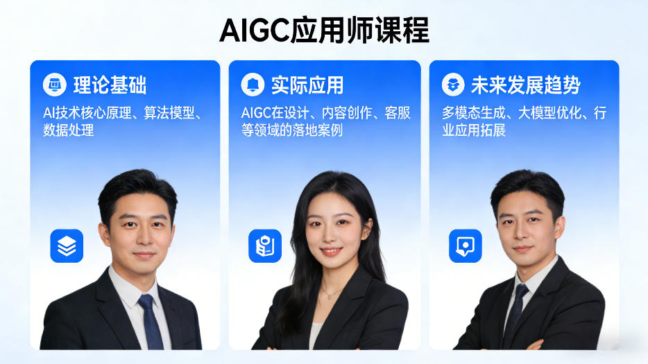 AIGC应用师课程,覆盖了AI技术的理论基础、实际应用、以及未来发展趋势