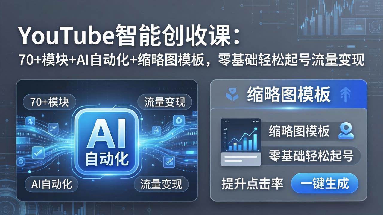 (17926期)YouTube智能创收课:70+模块+AI自动化+缩略图模板,零基础轻松起号流量变现-来友网创