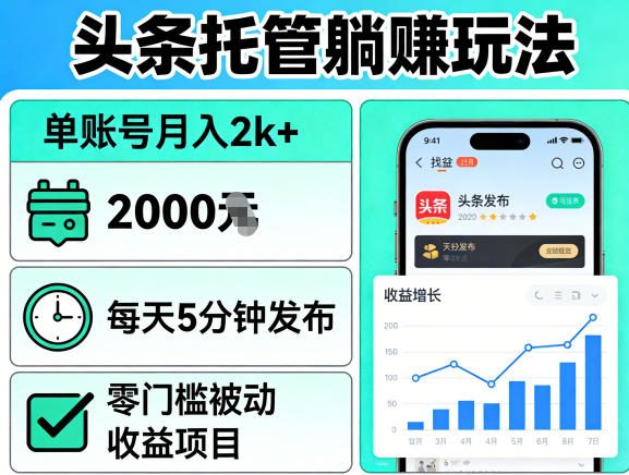 头条托管躺賺玩法,单账号月入2k+,每天5分钟发布即可,零门槛被动收益项目【揭秘】-来友网创