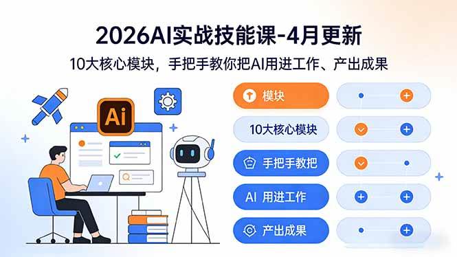 (17941期)2026AI实战技能课-4月更新:10大核心模块,手把手教你把AI用进工作、产出成果-来友网创