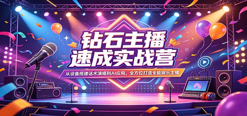 钻石主播速成实战营:从设备搭建话术演唱到AI应用,全方位打造全能娱乐主播-来友网创