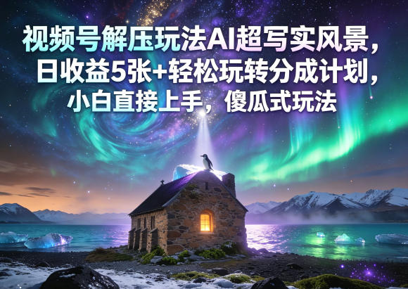 视频号解压玩法AI超写实风景,日收益5张+轻松玩转分成计划,小白直接上手,傻瓜式玩法-来友网创