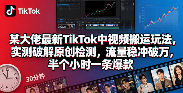某大佬最新TikTok中视频搬运玩法,实测破解原创检测,流量稳冲破万,半个小时一条爆款-来友网创