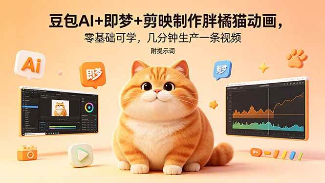(18431期)豆包AI+即梦+剪映制作胖橘猫动画,零基础可学,几分钟生产一条视频,附提示词-来友网创
