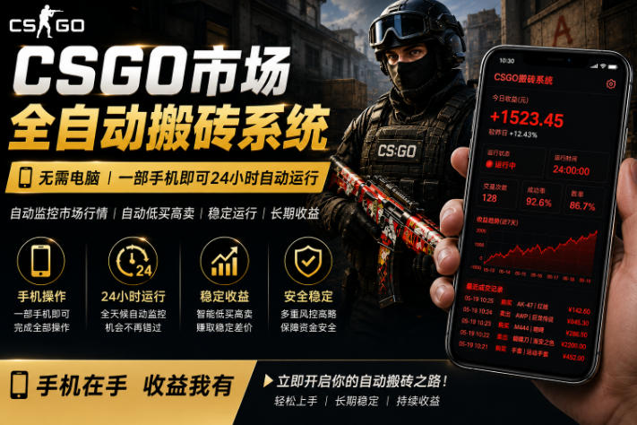 24小时自动监控CS饰品市场,手机即可完成全部操作实现自动搬砖盈利,日入300+【揭秘】-来友网创