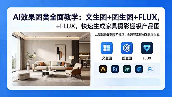 (18452期)AI效果图类全面教学:文生图+图生图+FLUX,快速生成家具摄影棚级产品图-来友网创
