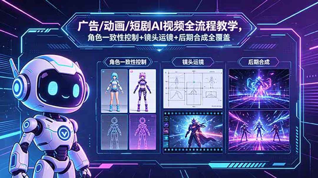 (18455期)广告/动画/短剧AI视频全流程教学,角色一致性控制+镜头运镜+后期合成全覆盖-来友网创