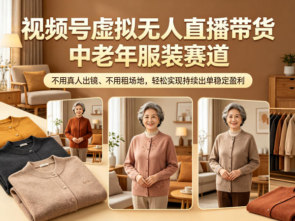 视频号虚拟无人直播带货中老年服装赛道,不用真人出镜、不用租场地,轻松实现持续出单稳定盈利-来友网创