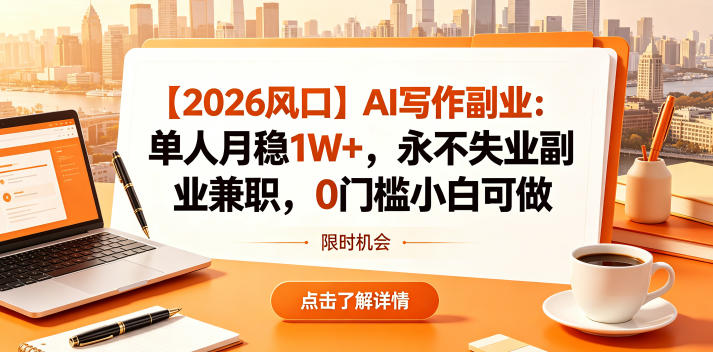 【2026风口】AI写作副业:单人月稳1W+,永不失业副业兼职,0门槛小白可做【揭秘】-来友网创