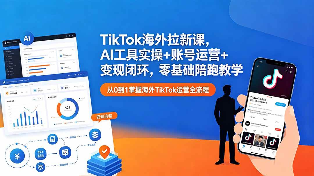 (18522期)TikTok海外拉新课,AI工具实操+账号运营+变现闭环,零基础陪跑教学-来友网创