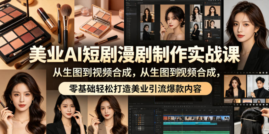 美业AI短剧漫剧制作实战课,从生图到视频合成,零基础轻松打造美业引流爆款内容-来友网创