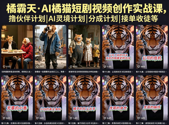 橘霸天·AI橘猫短剧视频创作实战课,撸伙伴计划|AI灵境计划|分成计划|接单收徒等-来友网创