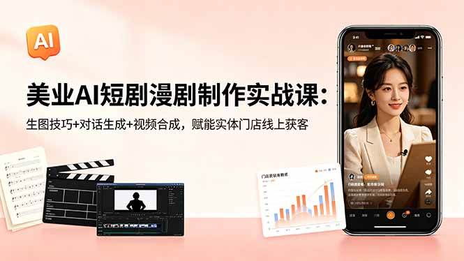 (18536期)美业AI短剧漫剧制作实战课:生图技巧+对话生成+视频合成,赋能实体门店线上获客-来友网创