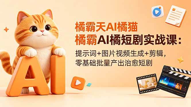 (18542期)橘霸天AI橘猫短剧实战课:提示词+图片视频生成+剪辑,零基础批量产出治愈短剧-来友网创