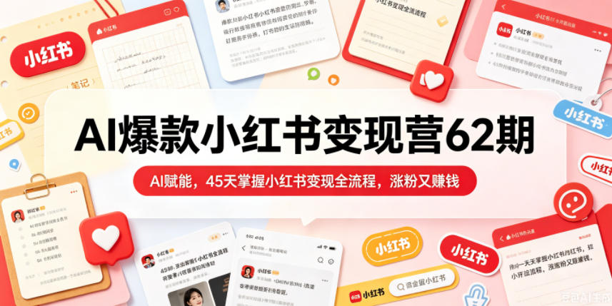 AI爆款小红书变现营62期2026年5月,AI赋能,45天掌握小红书变现全流程,涨粉又賺钱-来友网创