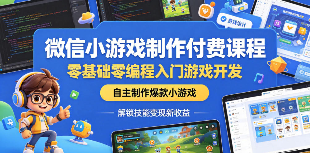 微信小游戏制作付费课程,零基础零编程入门游戏开发,自主制作爆款小游戏,解锁技能变现新收益-来友网创