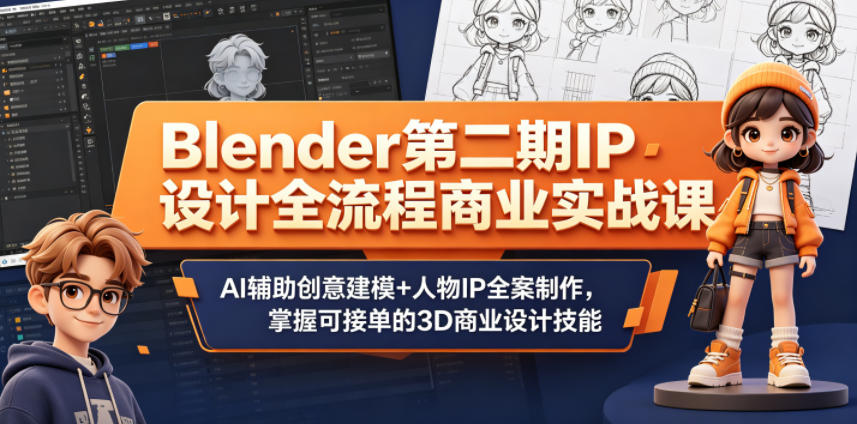 Blender第二期IP设计全流程商业实战课,AI辅助创意建模+人物IP全案制作,掌握可接单的3D商业设计技能-来友网创