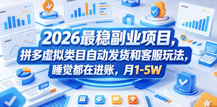 2026最稳副业项目,拼多多虚拟类目自动发货和客服玩法,睡觉都在进账,月1-5W【揭秘】-来友网创