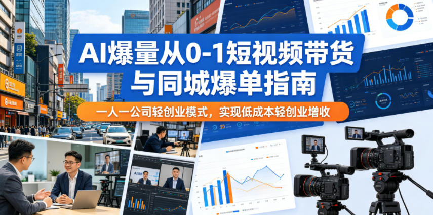 AI爆量从0-1短视频带货与同城爆单指南,一人一公司轻创业模式,实现低成本轻创业增收-来友网创