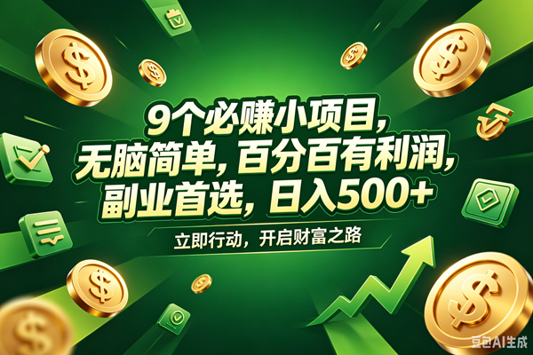 (18562期)9个必赚钱的小项目,百分百赚米,无脑简单,副业首选,日入398+-来友网创