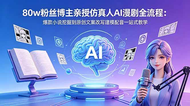 (18581期)80w粉丝博主亲授仿真人AI漫剧全流程:爆款小说挖掘到原创文案改写建模配音一站式教学-来友网创