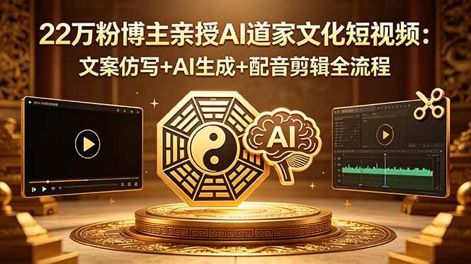 (18580期)22万粉博主亲授AI道家文化短视频:文案仿写+AI生成+配音剪辑全流程-来友网创
