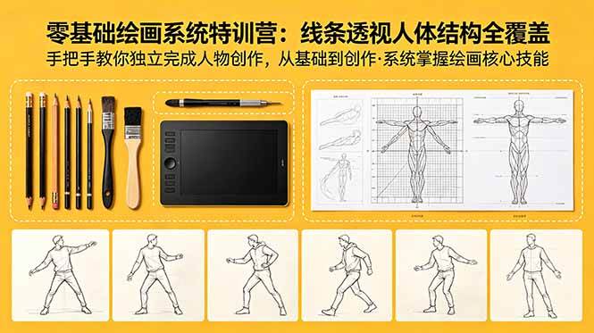 (18615期)零基础绘画系统特训营:线条透视人体结构全覆盖,手把手教你独立完成人物创作-来友网创
