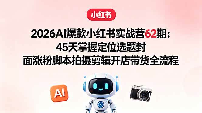 (18606期)2026AI爆款小红书实战营62期:45天掌握定位选题封面涨粉脚本拍摄剪辑开店带货全流程-来友网创