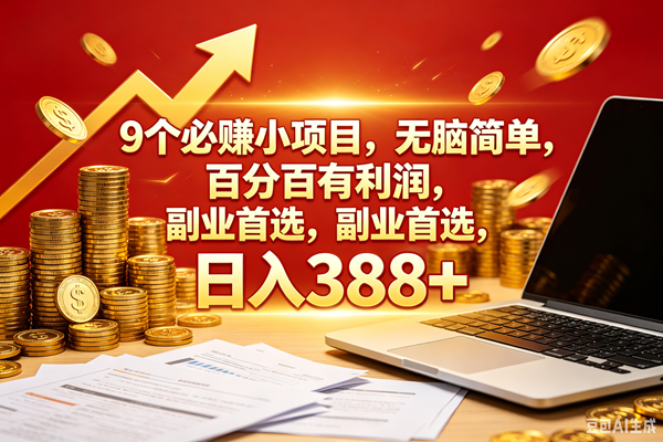 (18597期)9个必赚钱的小项目,百分百赚米,无脑简单,副业首选,日入388+-来友网创
