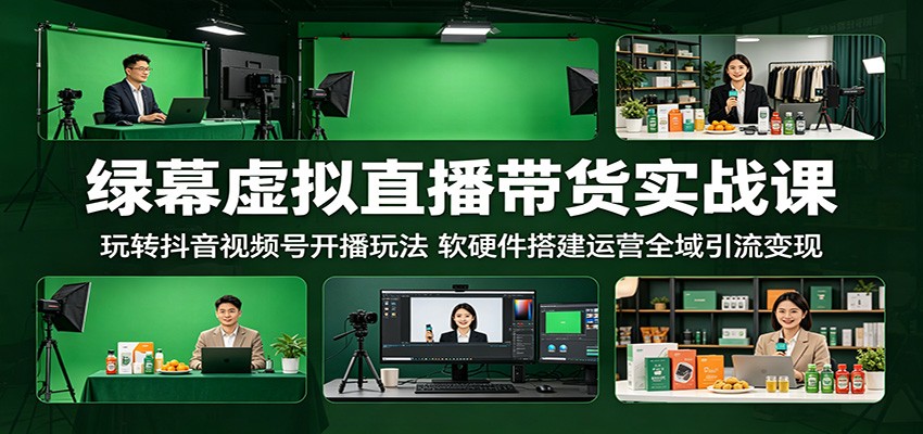 绿幕虚拟直播带货实战课:玩转抖音视频号开播玩法,软硬件搭建运营全域引流变现-来友网创