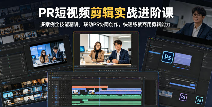 PR短视频剪辑实战进阶课,多案例全技能精讲,联动PS协同创作,快速练就商用剪辑能力-来友网创