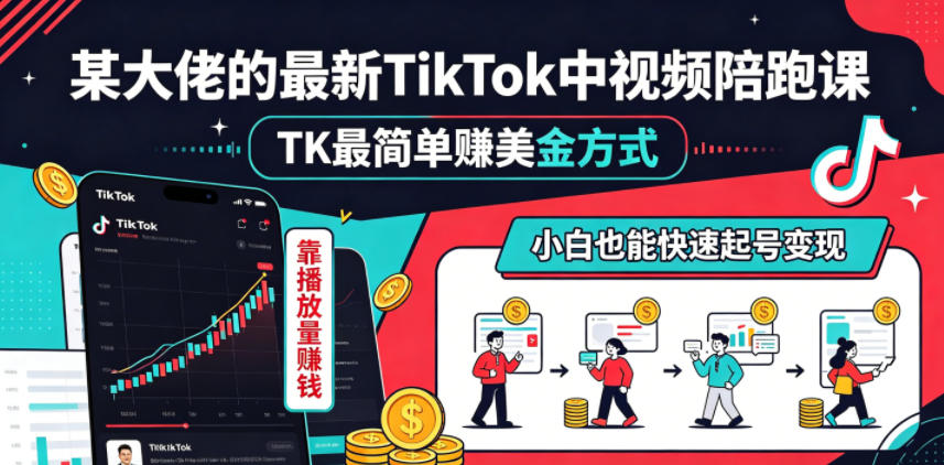 某大佬的最新TikTok中视频陪跑课,TK最简单賺美金方式,靠播放量賺钱,小白也能快速起号变现-来友网创