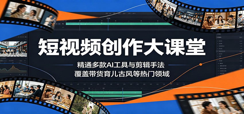 短视频创作大课堂:精通多款AI工具与剪辑手法,覆盖带货、育儿、古风等热门领域-来友网创