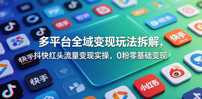多平台全域变现玩法拆解,抖快红头流量变现实操,0粉零基础变现-来友网创