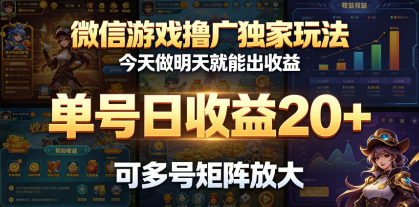 微信游戏撸广独家玩法,今天做明天就能出收益,单号日收益20+,可多号矩阵放大-来友网创