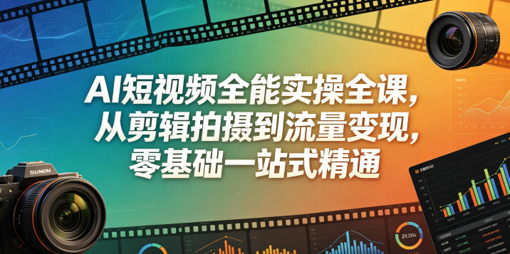 AI短视频全能实操全课,从剪辑拍摄到流量变现,零基础一站式精通-来友网创
