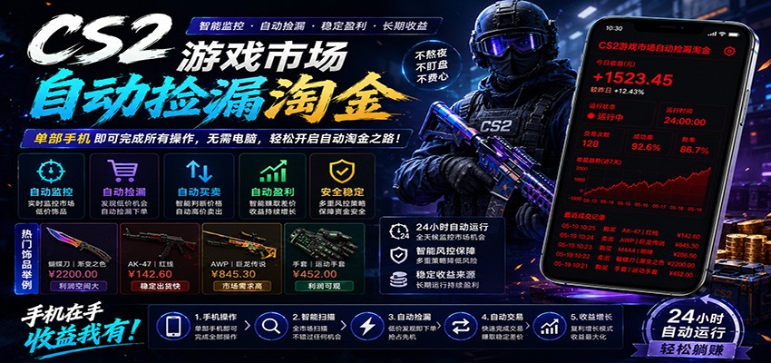 CSGO挂机捡漏项目通过利用游戏饰品交易机制,结合薄凉软件辅助捡漏,实现盈利-来友网创