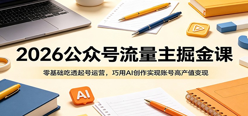 2026公众号流量主掘金课:零基础吃透起号运营,巧用AI创作实现账号高产值变现-来友网创