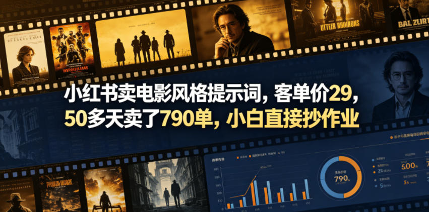 小红书卖电影风格提示词,客单价29,50多天卖了790单,小白直接抄作业!-来友网创