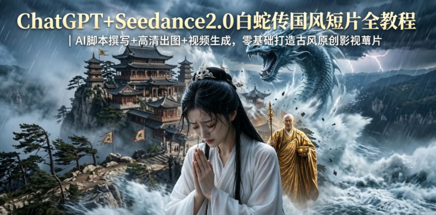 ChatGPT+Seedance2.0白蛇传国风短片全教程|AI脚本撰写+高清出图+视频生成,零基础打造古风原创影视短片-来友网创