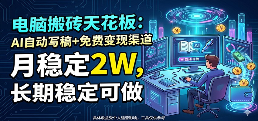 电脑搬砖天花板:AI自动写稿+免费变现渠道,月稳定2W,长期稳定可做-来友网创