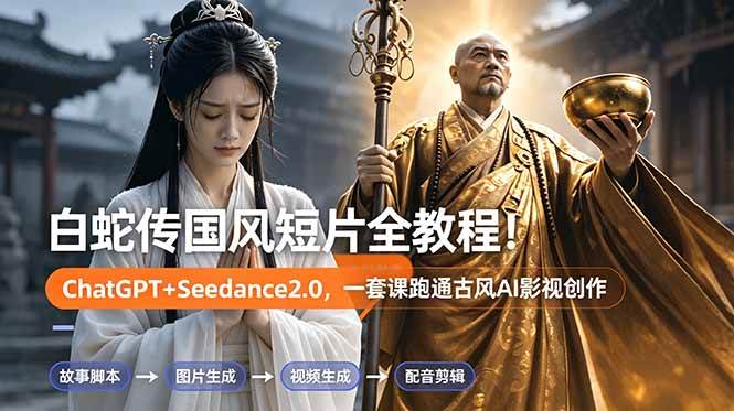 (18737期)白蛇传-国风短片全教程!ChatGPT+Seedance2.0,一套课跑通古风AI影视创作-来友网创