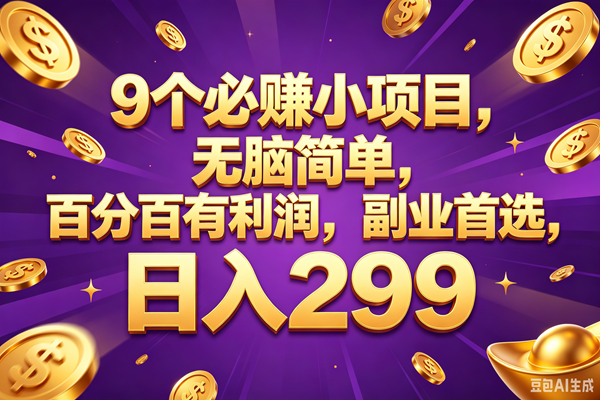 (18736期)9个必赚的小项目,百分百赚元子,无脑简单,副业首选,日入299+-来友网创